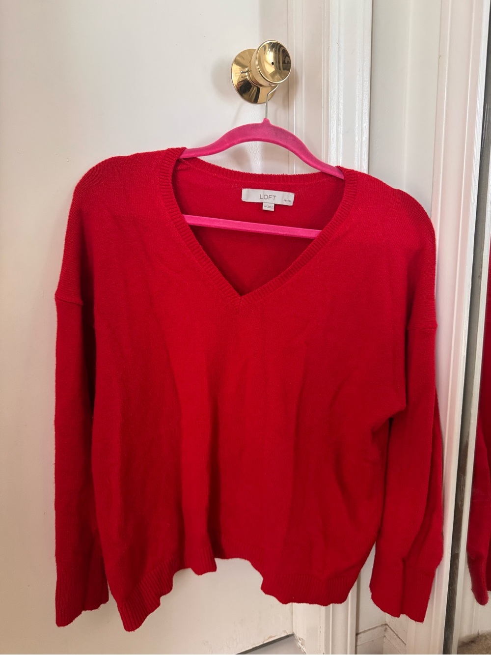 LOFT Bright Red V-Neck Knit Sweater
